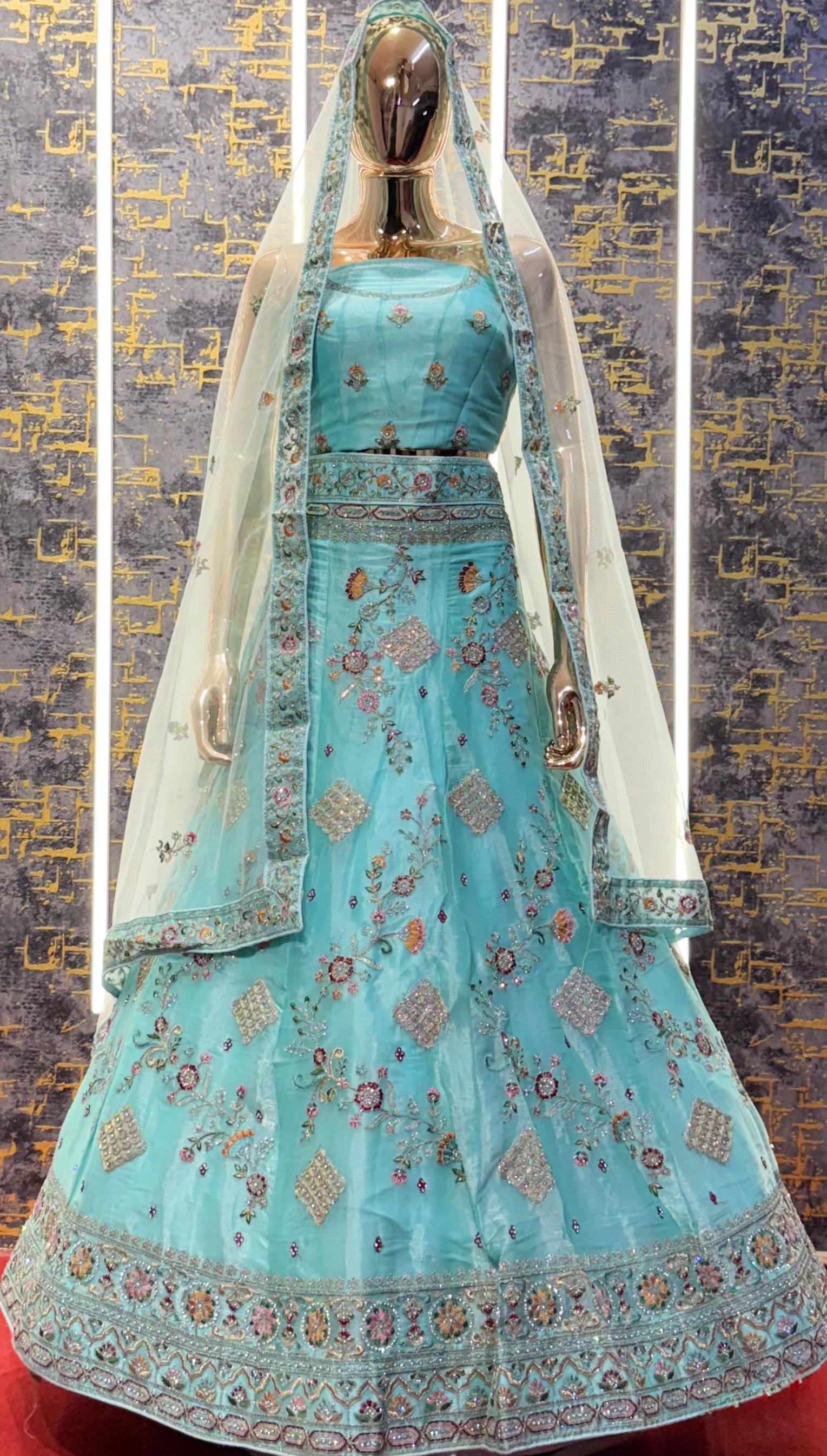 Cadet Blue Color Sider's Lehenga - VRSL011