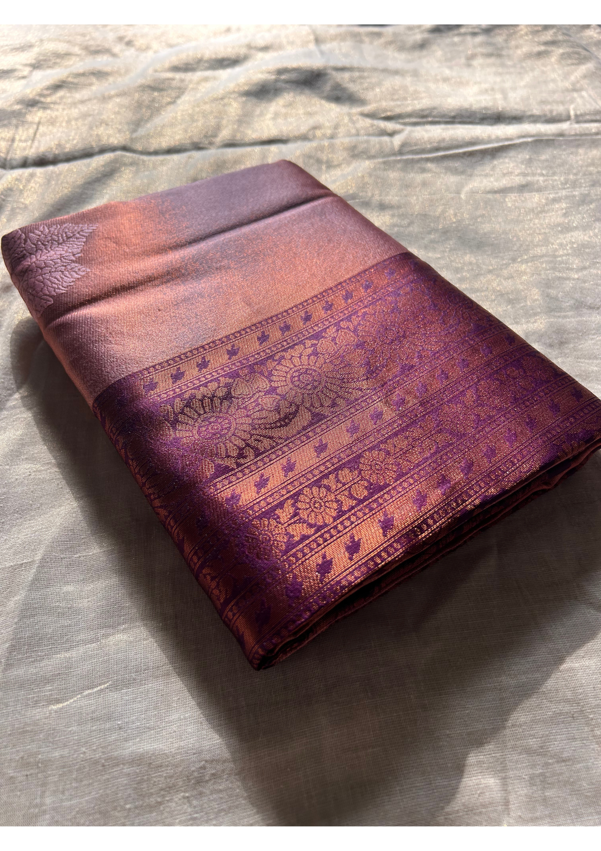 Kanjivaram Design Soft Silk Saree with Contrast Border – Redish Brown