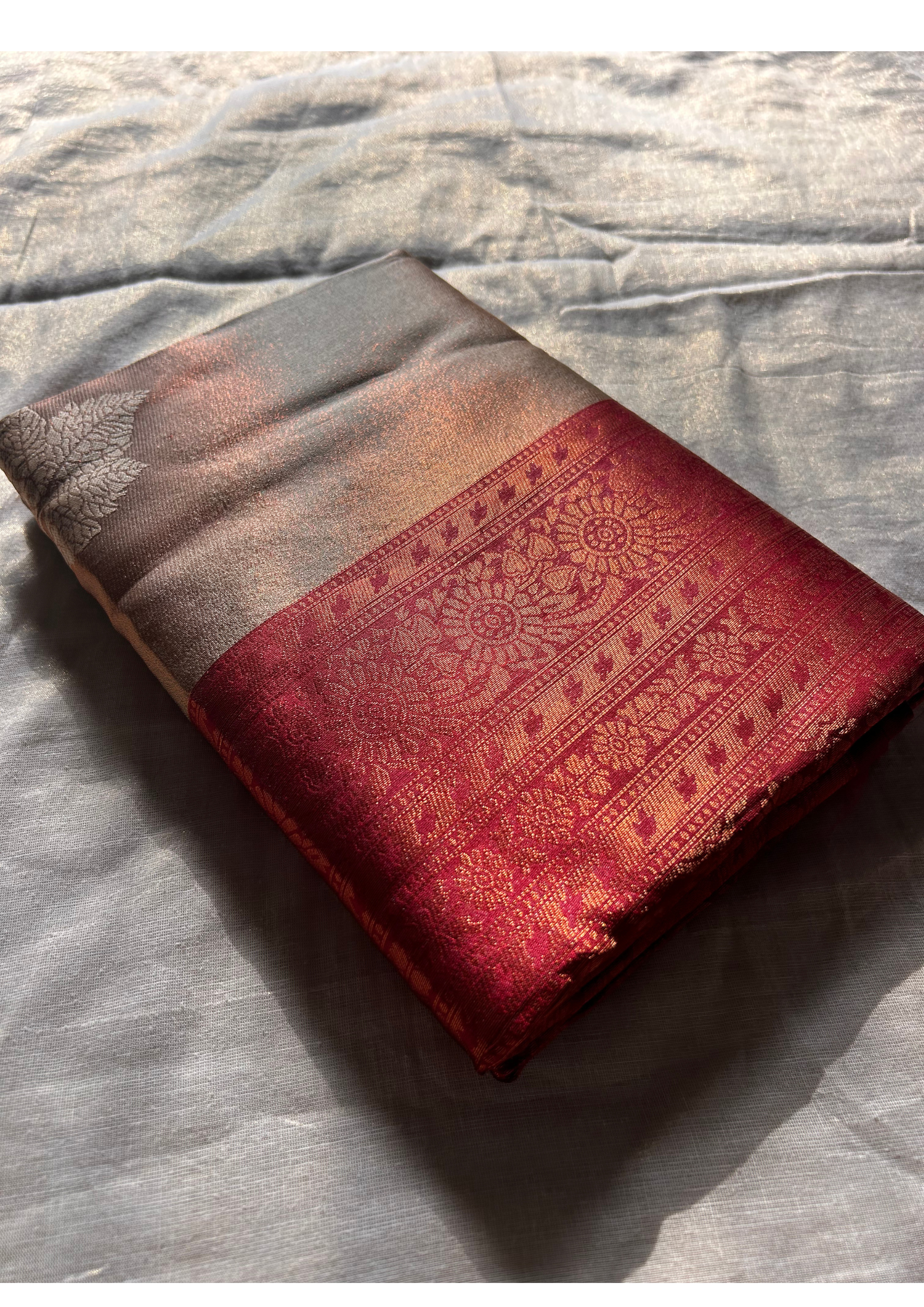 Kanjivaram Design Soft Silk Saree with Contrast Border – Red