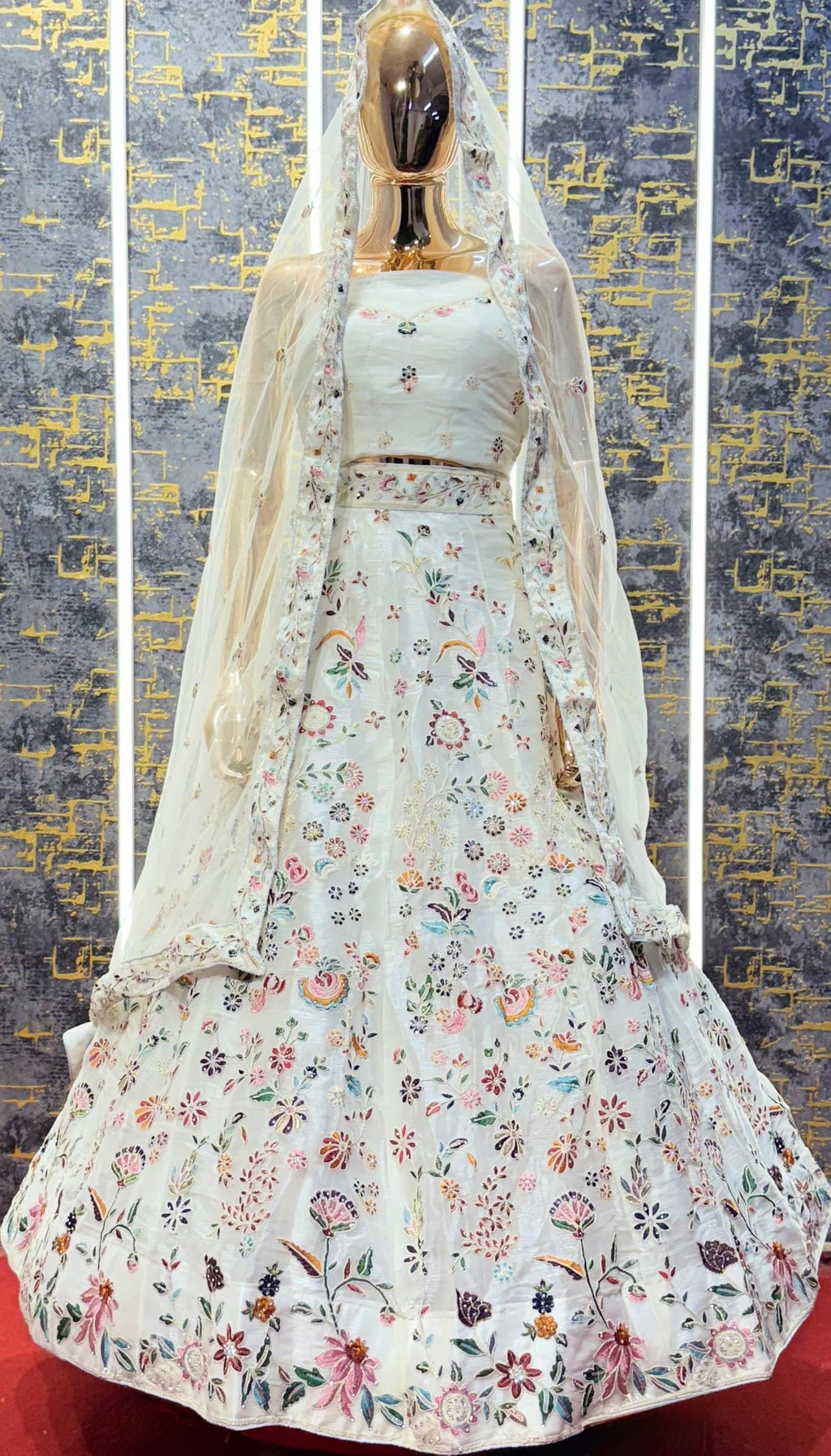 Siders Ivory Floral Embroidered Lehenga - VRSL008