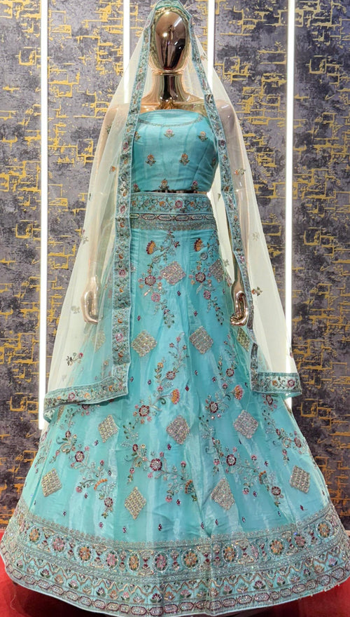 Cadet Blue Color Sider's Lehenga - VRSL011