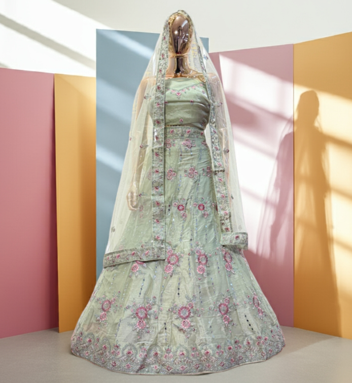 Laurel Green Color Sider's Lehenga - VRSL009