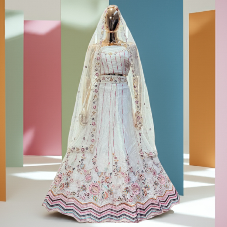 Song of Spring Ivory Sider's Lehenga - VRSL013