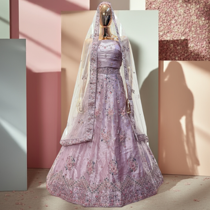 Silver Pink Color Sider's Lehenga - VRSL014